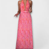 Seraphina - Elegantiškos Maxi Suknelės su Halter Kaklu ir V Formos Iškirpte