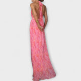 Seraphina - Elegantiškos Maxi Suknelės su Halter Kaklu ir V Formos Iškirpte