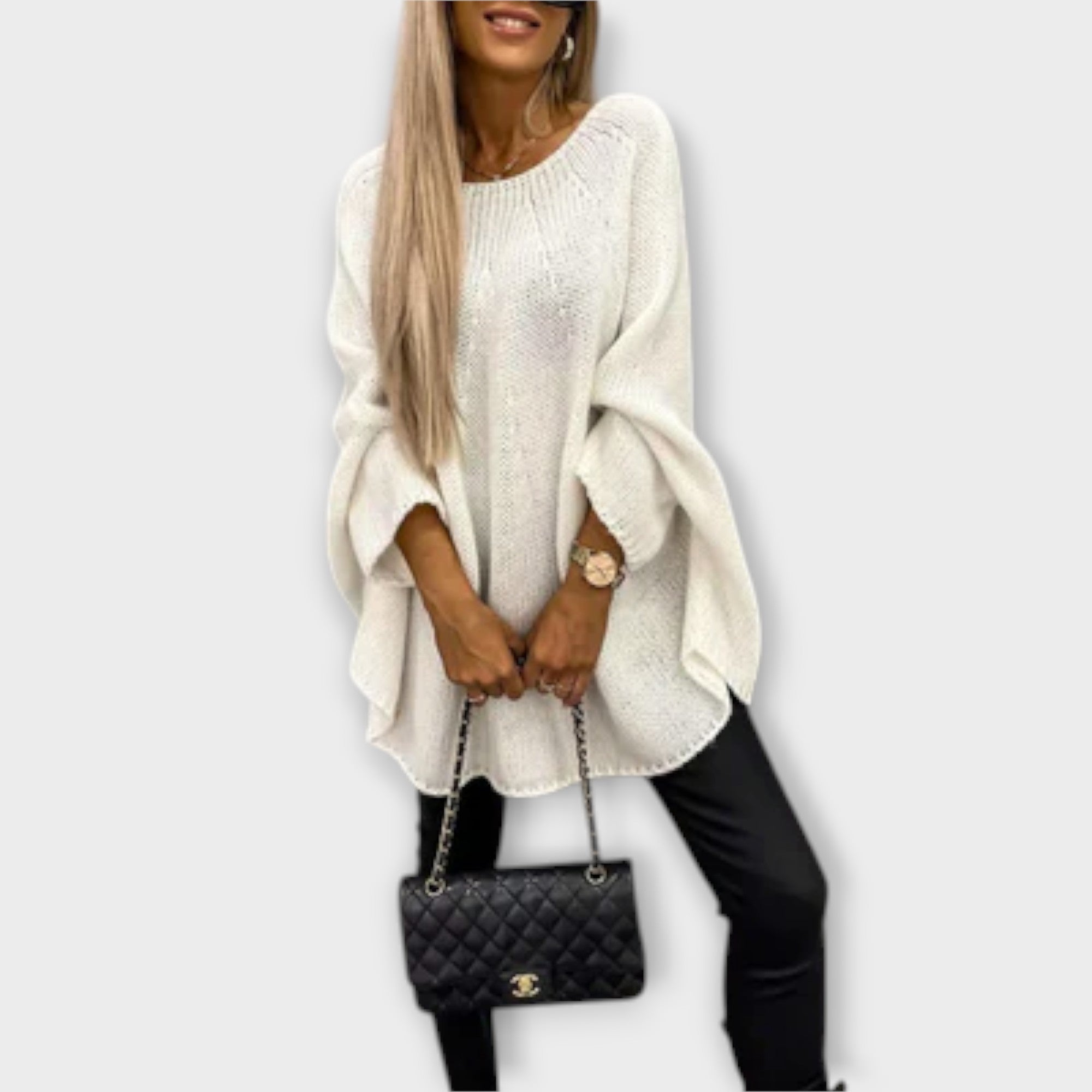 Isabelle - Stilingas moteriškas megztinis su apvaliu iškirpimu