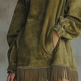 Božena | Suede suknelė su aukštu apykakle ir kutais