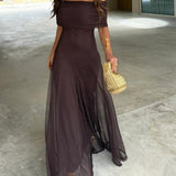 Off Shoulder Chiffon Maxi Dress