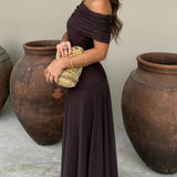 Off Shoulder Chiffon Maxi Dress