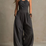 Bianca | Elegantiškas jumpsuit iš lino ir medvilnės su kryžminiu iškirpimu